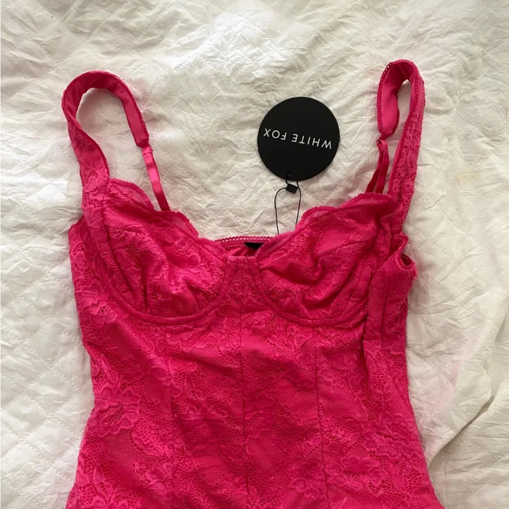 White Fox Boutique Vibrant Pink Lace Top
